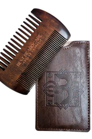 Cherry Wood Beard Comb With Leather Case